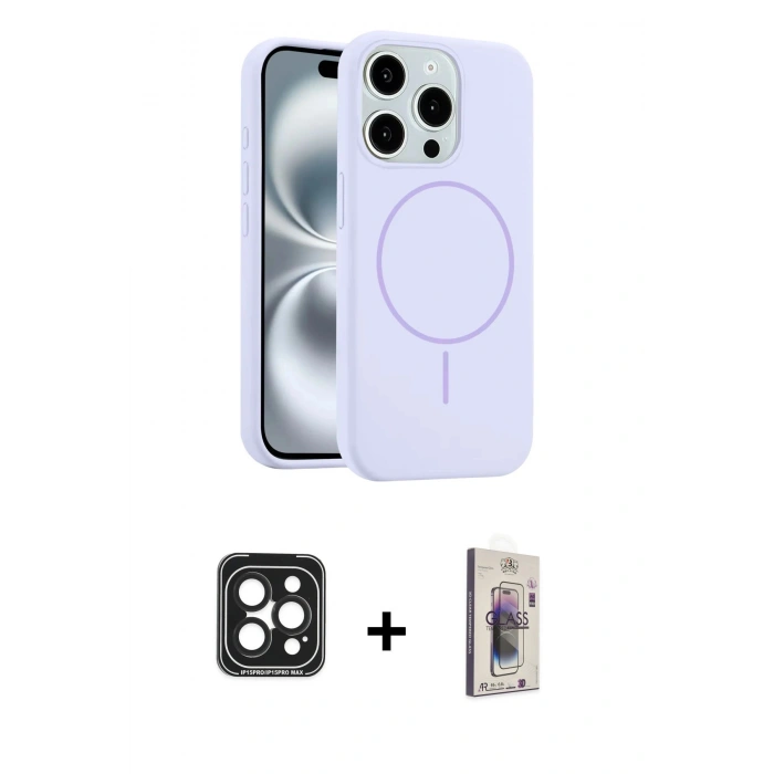 MARSİLYAN™- iPhone 15 Pro Max Kılıf Yankı Form Serisi - Siyah Bilvis 3D Cam Ekran Koruyucu + PVD Metal Kamera Lens - SH