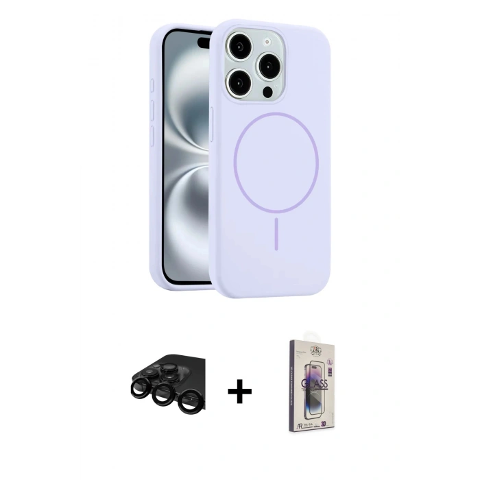 MARSİLYAN™- iPhone 15 Pro Max Kılıf Yankı Form Serisi - Siyah Bilvis 3D Cam Ekran Koruyucu + Raze Metal Kamera Lens - SH