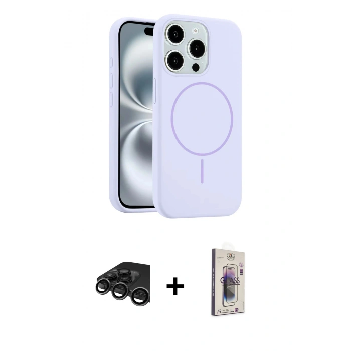 MARSİLYAN™- iPhone 15 Pro Max Kılıf Yankı Form Serisi - Siyah Bilvis 3D Cam Ekran Koruyucu + Raze Metal Kamera Lens - TMGI