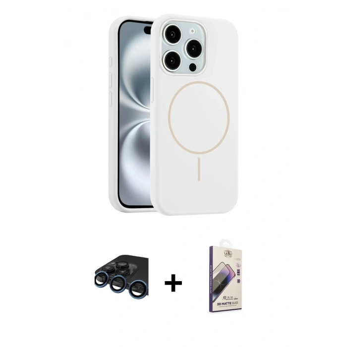 MARSİLYAN™- iPhone 15 Pro Max Kılıf Yankı Form Serisi - Siyah Bilvis 3D Mat Cam Ekran Koruyucu + Raze Metal Kamera Lens - LT