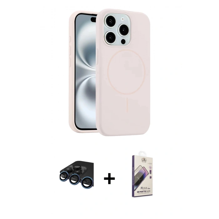 MARSİLYAN™- iPhone 15 Pro Max Kılıf Yankı Form Serisi - Siyah Bilvis 3D Mat Cam Ekran Koruyucu + Raze Metal Kamera Lens - LT