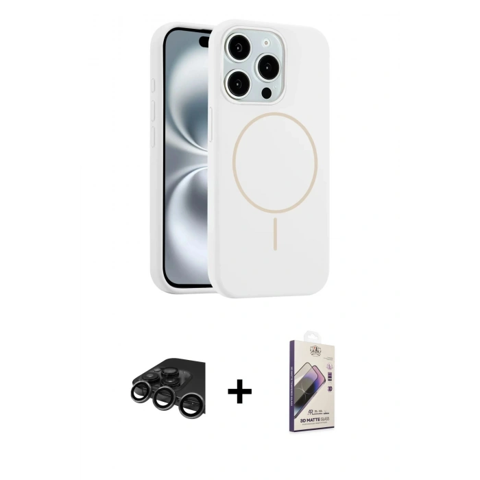 MARSİLYAN™- iPhone 15 Pro Max Kılıf Yankı Form Serisi - Siyah Bilvis 3D Mat Cam Ekran Koruyucu + Raze Metal Kamera Lens - TMGI