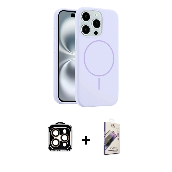 MARSİLYAN™- iPhone 15 Pro Max Kılıf Yankı Form Serisi - Siyah Bilvis 3D Mat Cam Ekran Koruyucu + Turuncu PVD Metal Kamera Lens