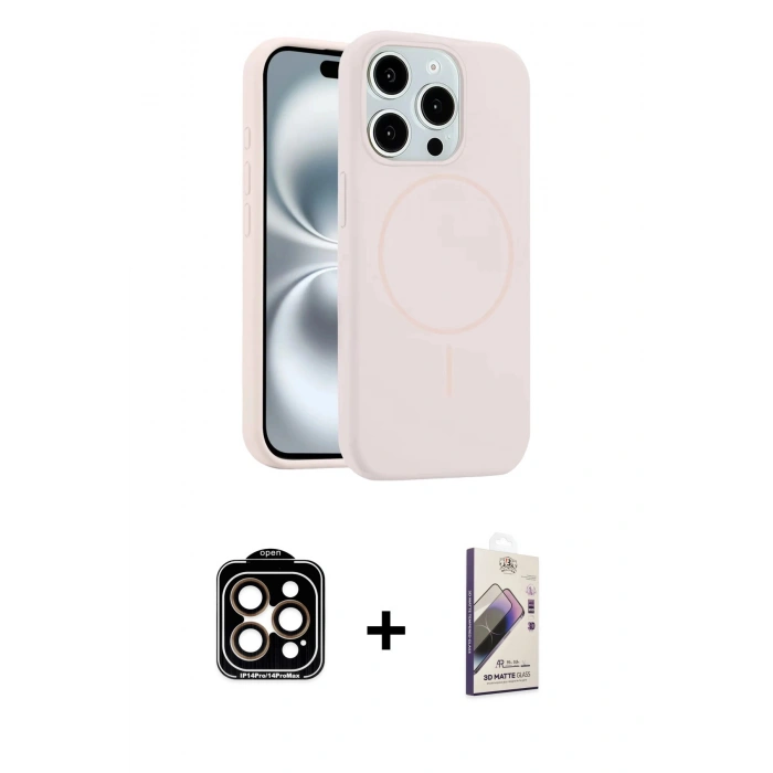 MARSİLYAN™- iPhone 15 Pro Max Kılıf Yankı Form Serisi - Siyah Bilvis 3D Mat Cam Ekran Koruyucu + Turuncu PVD Metal Kamera Lens