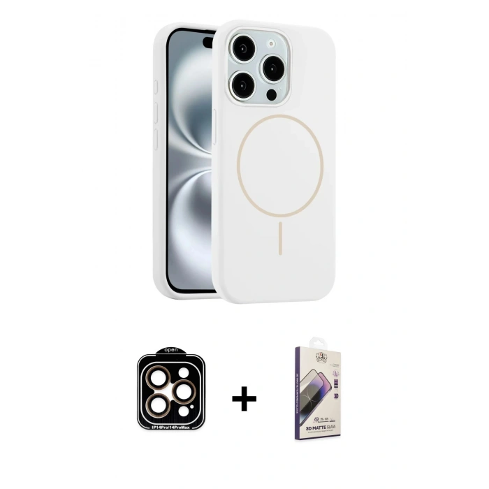 MARSİLYAN™- iPhone 15 Pro Max Kılıf Yankı Form Serisi - Siyah Bilvis 3D Mat Cam Ekran Koruyucu + Turuncu PVD Metal Kamera Lens