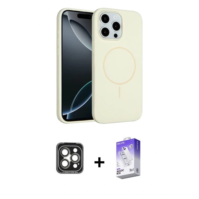 MARSİLYAN™- iPhone 15 Pro Max Kılıf Yankı Form Serisi - Siyah Bilvis 5in1 3D Magic Cam Ekran Koruyucu + PVD Metal Kamera Lens - GI