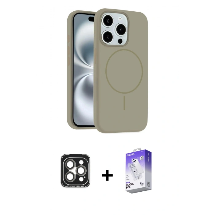 MARSİLYAN™- iPhone 15 Pro Max Kılıf Yankı Form Serisi - Siyah Bilvis 5in1 3D Magic Cam Ekran Koruyucu + PVD Metal Kamera Lens - GI