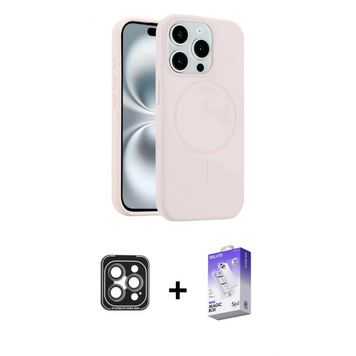 MARSİLYAN™- iPhone 15 Pro Max Kılıf Yankı Form Serisi - Siyah Bilvis 5in1 3D Magic Cam Ekran Koruyucu + PVD Metal Kamera Lens - GI