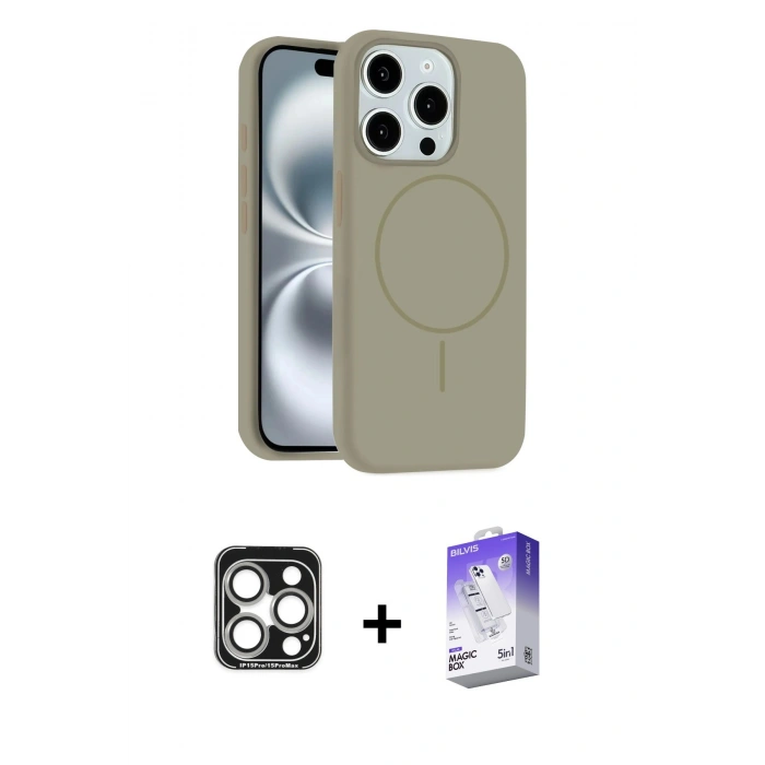 MARSİLYAN™- iPhone 15 Pro Max Kılıf Yankı Form Serisi - Siyah Bilvis 5in1 3D Magic Cam Ekran Koruyucu + PVD Metal Kamera Lens - GS