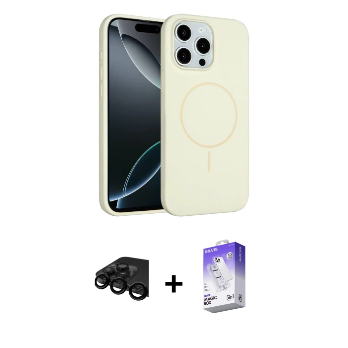 MARSİLYAN™- iPhone 15 Pro Max Kılıf Yankı Form Serisi - Siyah Bilvis 5in1 3D Magic Cam Ekran Koruyucu + Siyah Raze Metal Kamera Lens
