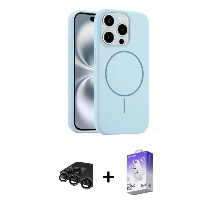 MARSİLYAN™- iPhone 15 Pro Max Kılıf Yankı Form Serisi - Siyah Bilvis 5in1 3D Magic Cam Ekran Koruyucu + Raze Metal Kamera Lens - TMGI