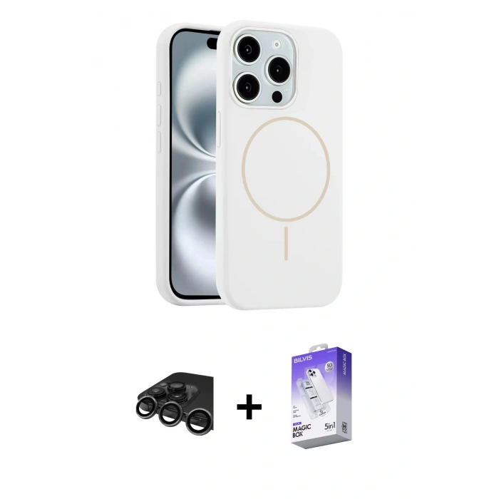 MARSİLYAN™- iPhone 15 Pro Max Kılıf Yankı Form Serisi - Siyah Bilvis 5in1 3D Magic Cam Ekran Koruyucu + Raze Metal Kamera Lens - TMGI