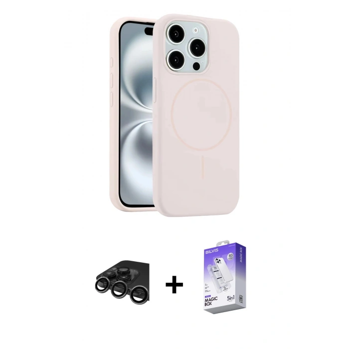 MARSİLYAN™- iPhone 15 Pro Max Kılıf Yankı Form Serisi - Siyah Bilvis 5in1 3D Magic Cam Ekran Koruyucu + Raze Metal Kamera Lens - TMGI
