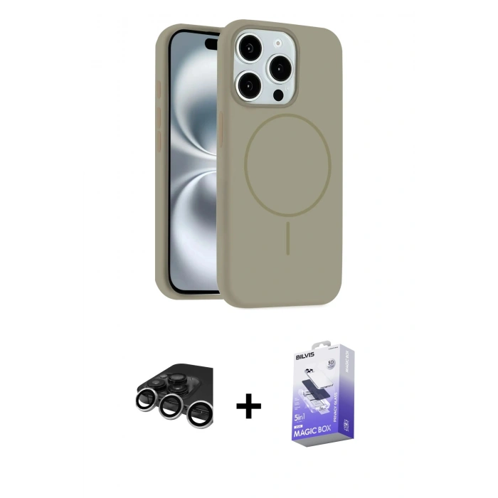 MARSİLYAN™- iPhone 15 Pro Max Kılıf Yankı Form Serisi - Siyah Bilvis 5in1 5D Magic Hayalet Cam Ekran Koruyucu + Raze Metal Kamera Lens - GS