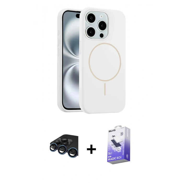 MARSİLYAN™- iPhone 15 Pro Max Kılıf Yankı Form Serisi - Siyah Bilvis 5in1 5D Magic Hayalet Cam Ekran Koruyucu + Raze Metal Kamera Lens - LT