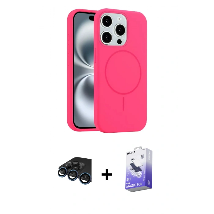 MARSİLYAN™- iPhone 15 Pro Max Kılıf Yankı Form Serisi - Siyah Bilvis 5in1 5D Magic Hayalet Cam Ekran Koruyucu + Raze Metal Kamera Lens - LT