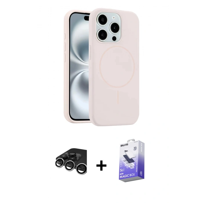 MARSİLYAN™- iPhone 15 Pro Max Kılıf Yankı Form Serisi - Siyah Bilvis 5in1 5D Magic Hayalet Cam Ekran Koruyucu + Raze Metal Kamera Lens - GS