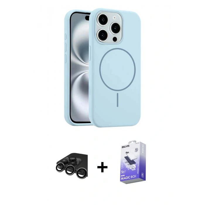 MARSİLYAN™- iPhone 15 Pro Max Kılıf Yankı Form Serisi - Siyah Bilvis 5in1 5D Magic Hayalet Cam Ekran Koruyucu + Raze Metal Kamera Lens - TMGI