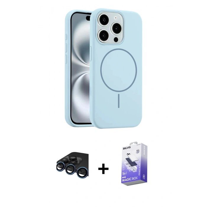 MARSİLYAN™- iPhone 15 Pro Max Kılıf Yankı Form Serisi - Siyah Bilvis 5in1 5D Magic Hayalet Cam Ekran Koruyucu + Raze Metal Kamera Lens - LT