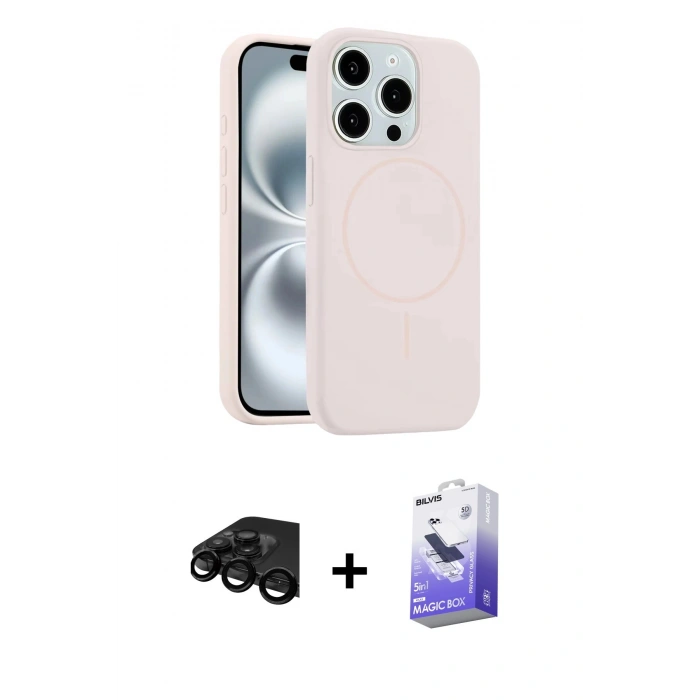 MARSİLYAN™- iPhone 15 Pro Max Kılıf Yankı Form Serisi - Siyah Bilvis 5in1 5D Magic Hayalet Cam Ekran Koruyucu + Siyah Raze Metal Kamera Lens