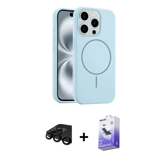 MARSİLYAN™- iPhone 15 Pro Max Kılıf Yankı Form Serisi - Siyah Bilvis 5in1 5D Magic Hayalet Cam Ekran Koruyucu + Siyah Raze Metal Kamera Lens