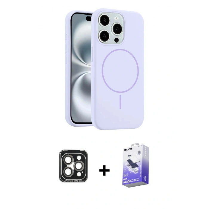 MARSİLYAN™- iPhone 15 Pro Max Kılıf Yankı Form Serisi - Siyah Bilvis 5in1 5D Magic Hayalet Cam Ekran Koruyucu + PVD Metal Kamera Lens - GI