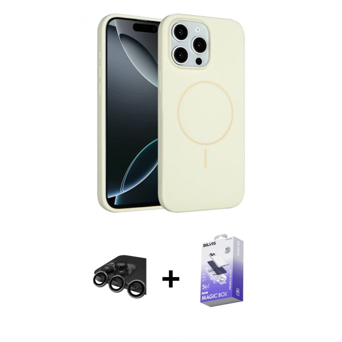 MARSİLYAN™- iPhone 15 Pro Max Kılıf Yankı Form Serisi - Siyah Bilvis 5in1 5D Magic Hayalet Cam Ekran Koruyucu + Raze Metal Kamera Lens - TMGI
