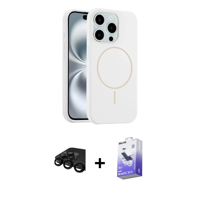 MARSİLYAN™- iPhone 15 Pro Max Kılıf Yankı Form Serisi - Siyah Bilvis 5in1 5D Magic Hayalet Cam Ekran Koruyucu + Siyah Raze Metal Kamera Lens