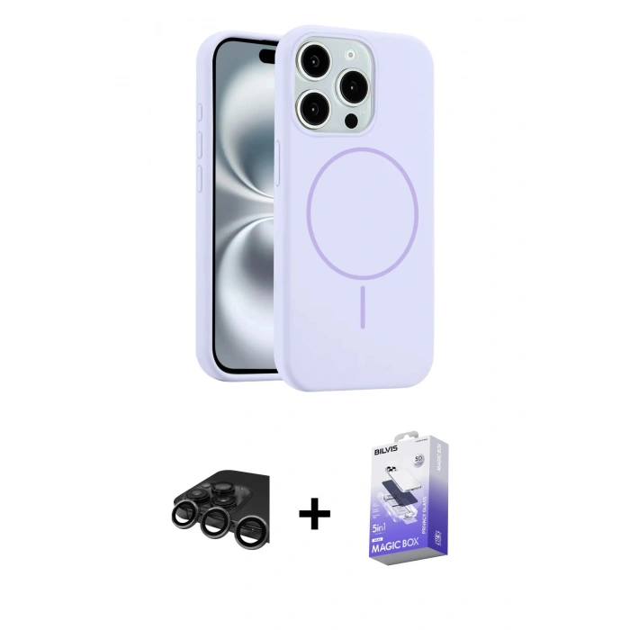 MARSİLYAN™- iPhone 15 Pro Max Kılıf Yankı Form Serisi - Siyah Bilvis 5in1 5D Magic Hayalet Cam Ekran Koruyucu + Raze Metal Kamera Lens - TMGI