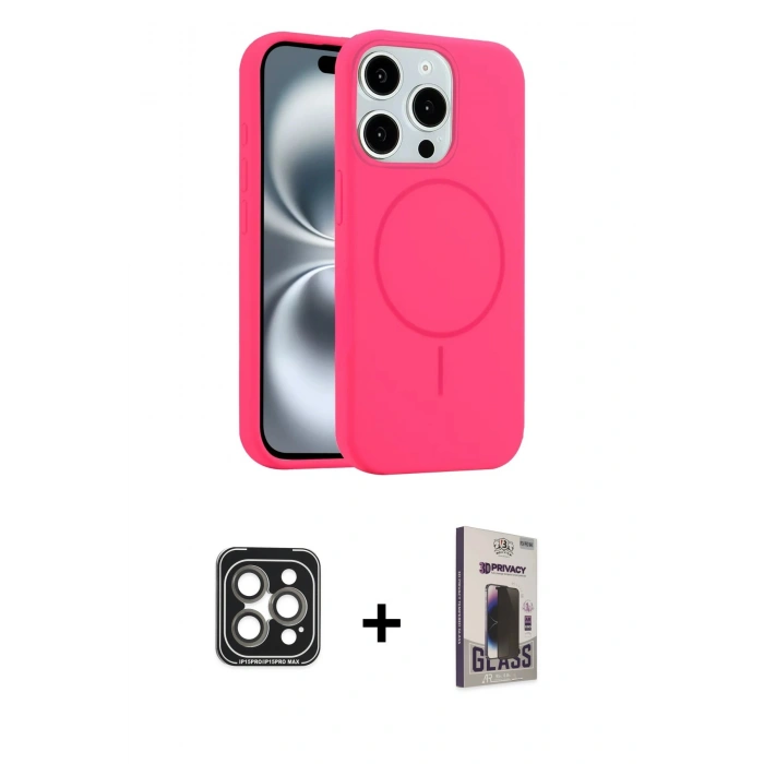 MARSİLYAN™- iPhone 15 Pro Max Kılıf Yankı Form Serisi - Siyah Bilvis Hayalet Cam Ekran Koruyucu + PVD Metal Kamera Lens - GI