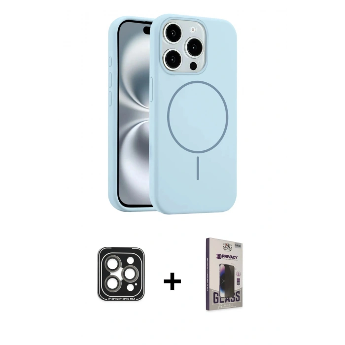MARSİLYAN™- iPhone 15 Pro Max Kılıf Yankı Form Serisi - Siyah Bilvis Hayalet Cam Ekran Koruyucu + PVD Metal Kamera Lens - GI
