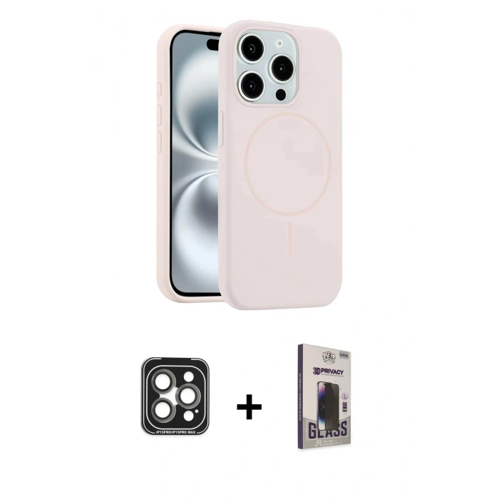 MARSİLYAN™- iPhone 15 Pro Max Kılıf Yankı Form Serisi - Siyah Bilvis Hayalet Cam Ekran Koruyucu + PVD Metal Kamera Lens - GI