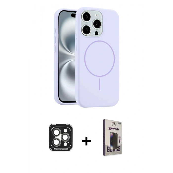 MARSİLYAN™- iPhone 15 Pro Max Kılıf Yankı Form Serisi - Siyah Bilvis Hayalet Cam Ekran Koruyucu + PVD Metal Kamera Lens - GI