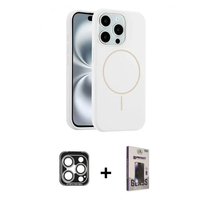 MARSİLYAN™- iPhone 15 Pro Max Kılıf Yankı Form Serisi - Siyah Bilvis Hayalet Cam Ekran Koruyucu + PVD Metal Kamera Lens - GS