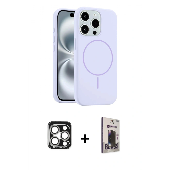 MARSİLYAN™- iPhone 15 Pro Max Kılıf Yankı Form Serisi - Siyah Bilvis Hayalet Cam Ekran Koruyucu + PVD Metal Kamera Lens - GS