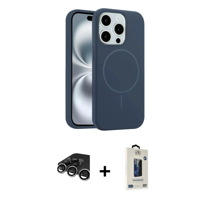 MARSİLYAN™- iPhone 15 Pro Max Kılıf Yankı Form Serisi - Siyah Bilvis Hayalet Cam Ekran Koruyucu + Raze Metal Kamera Lens - GS