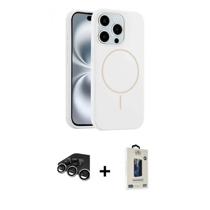 MARSİLYAN™- iPhone 15 Pro Max Kılıf Yankı Form Serisi - Siyah Bilvis Hayalet Cam Ekran Koruyucu + Raze Metal Kamera Lens - GS