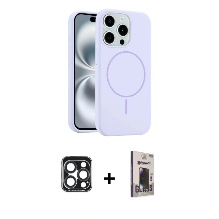 MARSİLYAN™- iPhone 15 Pro Max Kılıf Yankı Form Serisi - Siyah Bilvis Hayalet Cam Ekran Koruyucu + PVD Metal Kamera Lens - LT
