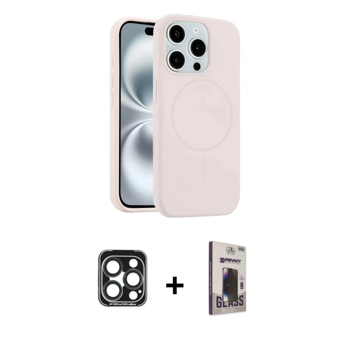 MARSİLYAN™- iPhone 15 Pro Max Kılıf Yankı Form Serisi - Siyah Bilvis Hayalet Cam Ekran Koruyucu + PVD Metal Kamera Lens - LT