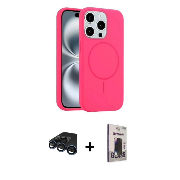 MARSİLYAN™- iPhone 15 Pro Max Kılıf Yankı Form Serisi - Siyah Bilvis Hayalet Cam Ekran Koruyucu + Raze Metal Kamera Lens - LT