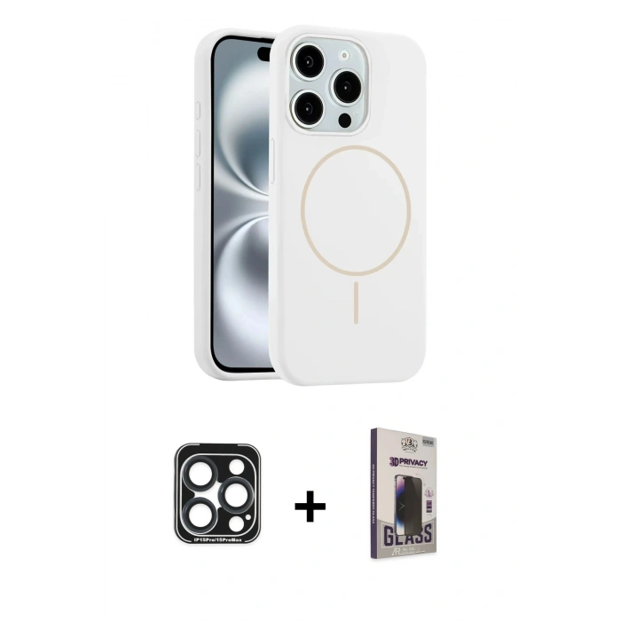 MARSİLYAN™- iPhone 15 Pro Max Kılıf Yankı Form Serisi - Siyah Bilvis Hayalet Cam Ekran Koruyucu + PVD Metal Kamera Lens - LT