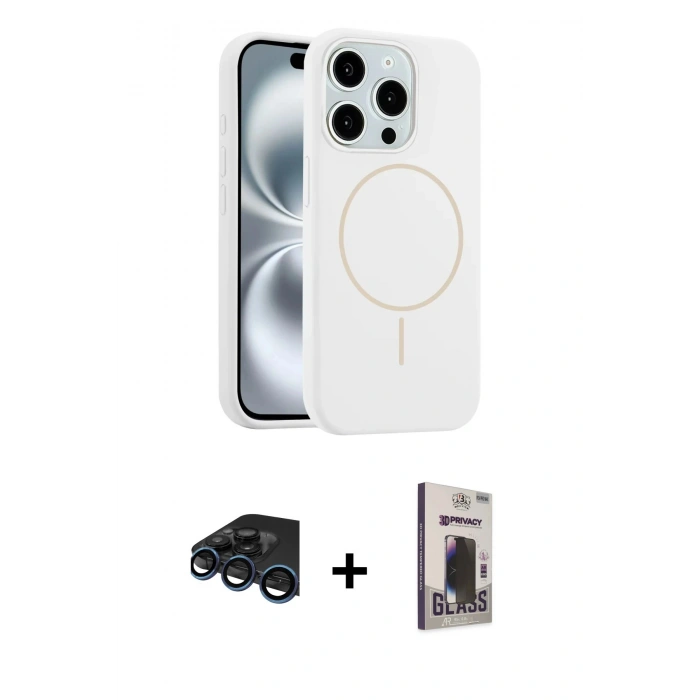 MARSİLYAN™- iPhone 15 Pro Max Kılıf Yankı Form Serisi - Siyah Bilvis Hayalet Cam Ekran Koruyucu + Raze Metal Kamera Lens - LT