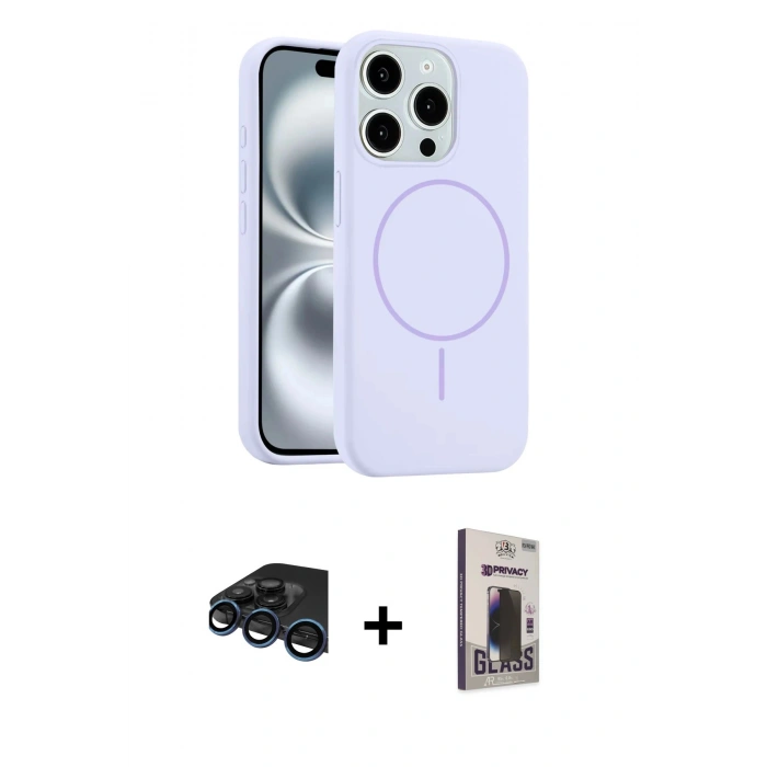 MARSİLYAN™- iPhone 15 Pro Max Kılıf Yankı Form Serisi - Siyah Bilvis Hayalet Cam Ekran Koruyucu + Raze Metal Kamera Lens - LT