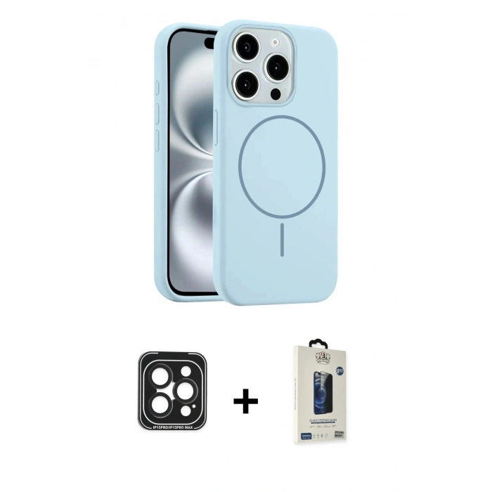 MARSİLYAN™- iPhone 15 Pro Max Kılıf Yankı Form Serisi - Siyah Bilvis Hayalet Cam Ekran Koruyucu + PVD Metal Kamera Lens - SH