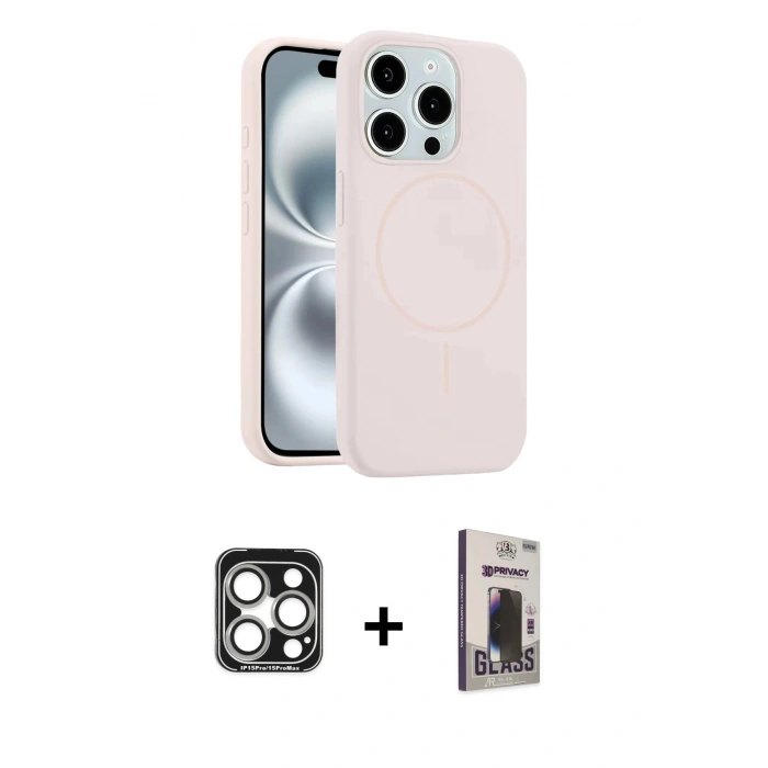 MARSİLYAN™- iPhone 15 Pro Max Kılıf Yankı Form Serisi - Siyah Bilvis Hayalet Cam Ekran Koruyucu + PVD Metal Kamera Lens - GS