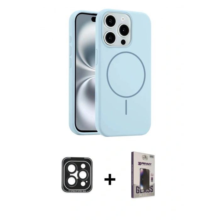 MARSİLYAN™- iPhone 15 Pro Max Kılıf Yankı Form Serisi - Siyah Bilvis Hayalet Cam Ekran Koruyucu + PVD Metal Kamera Lens - SH
