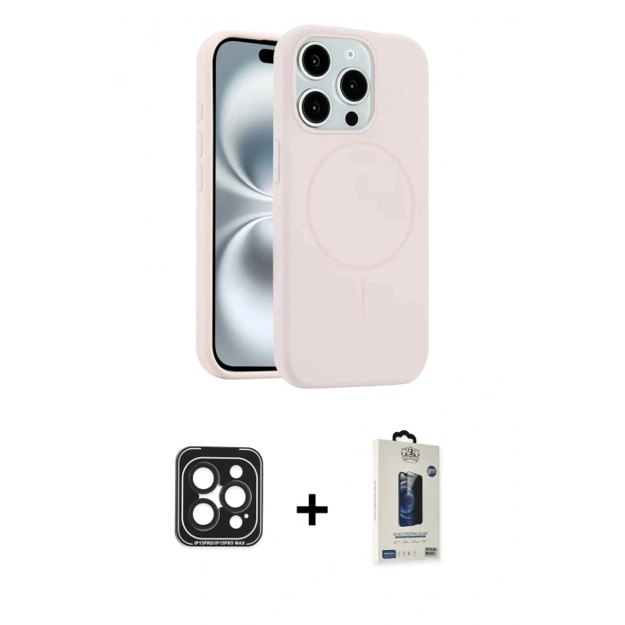 MARSİLYAN™- iPhone 15 Pro Max Kılıf Yankı Form Serisi - Siyah Bilvis Hayalet Cam Ekran Koruyucu + PVD Metal Kamera Lens - SH
