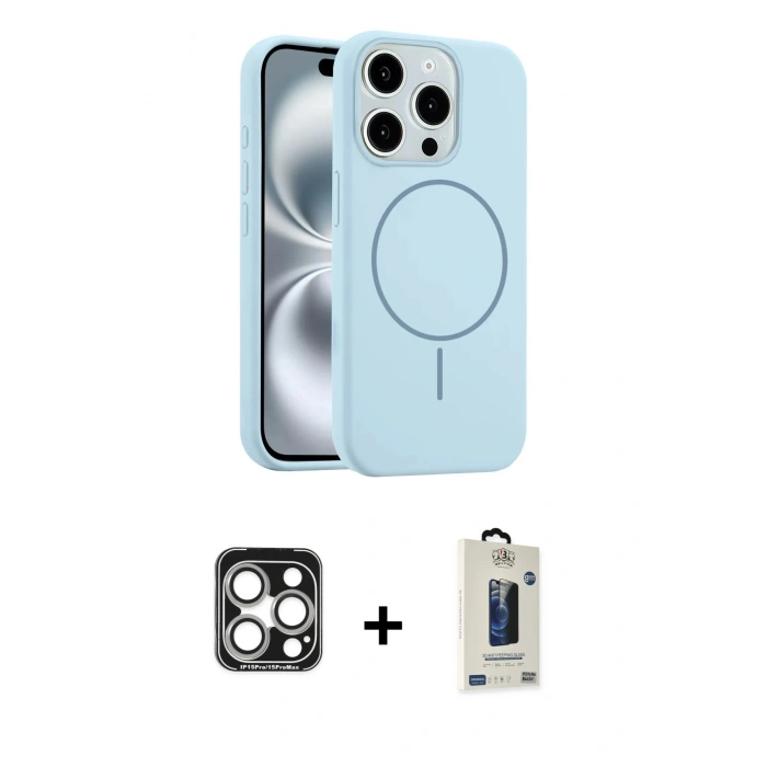 MARSİLYAN™- iPhone 15 Pro Max Kılıf Yankı Form Serisi - Siyah Bilvis Hayalet Cam Ekran Koruyucu + PVD Metal Kamera Lens - GS