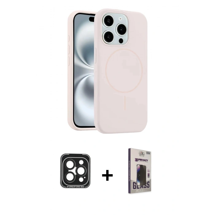 MARSİLYAN™- iPhone 15 Pro Max Kılıf Yankı Form Serisi - Siyah Bilvis Hayalet Cam Ekran Koruyucu + PVD Metal Kamera Lens - SH