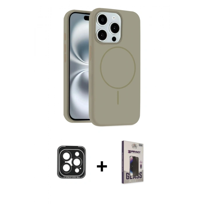 MARSİLYAN™- iPhone 15 Pro Max Kılıf Yankı Form Serisi - Siyah Bilvis Hayalet Cam Ekran Koruyucu + PVD Metal Kamera Lens - SH